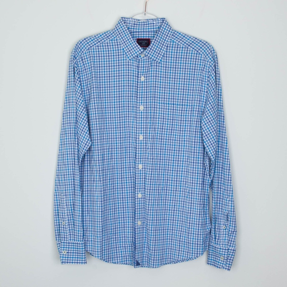 UNTUCKit Lehman Slim Fit Blue Plaid Long Sleeve Button Down Shirt Mens Size L‎